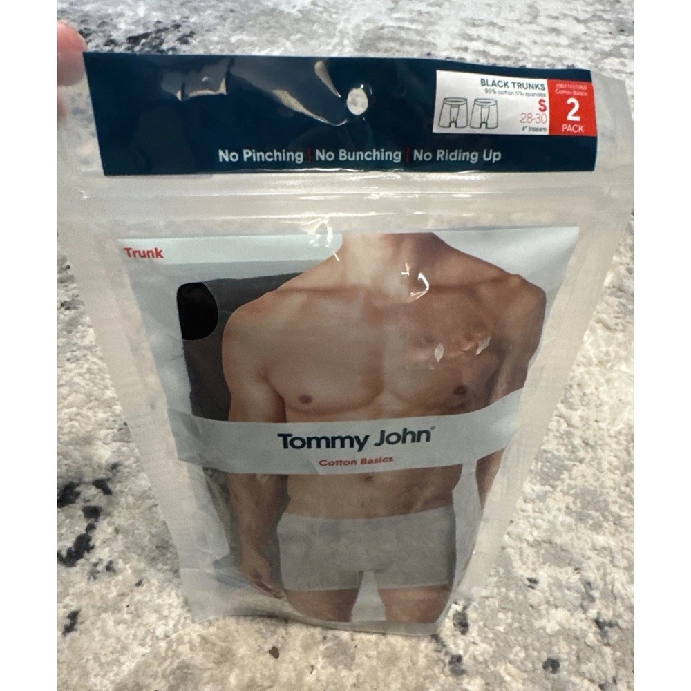 Tommy John Mens Small Trunks Underwear Black Cotton 2 pack